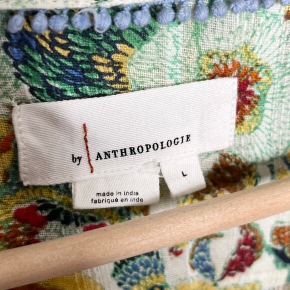 Anthropologie Crop Top 2 Piece Set Womens Large Green Floral Cotton Resort Wear - Picture 7 of 15